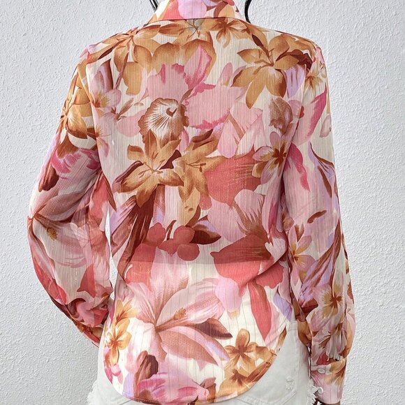 Baby Pink Boho Women's Floral Lantern Long Sleeve Shirt - Picture 2 of 6